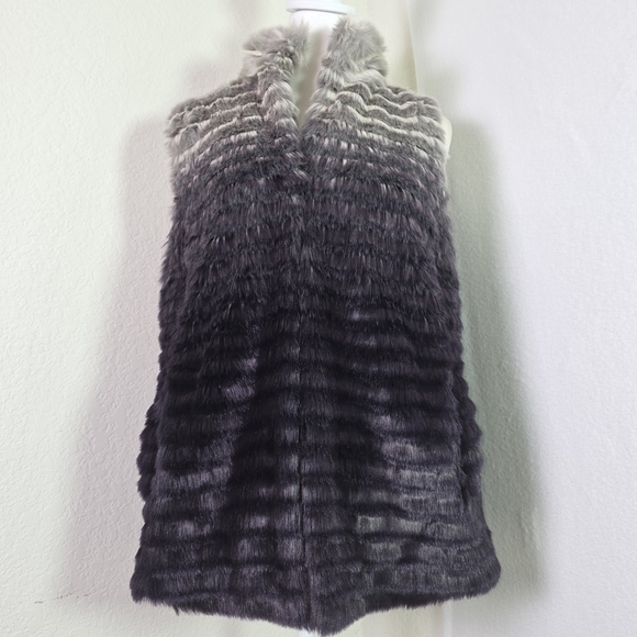 Gianni Bini Faux Fur Ombre Vest Gray Black Medium - Picture 1 of 13